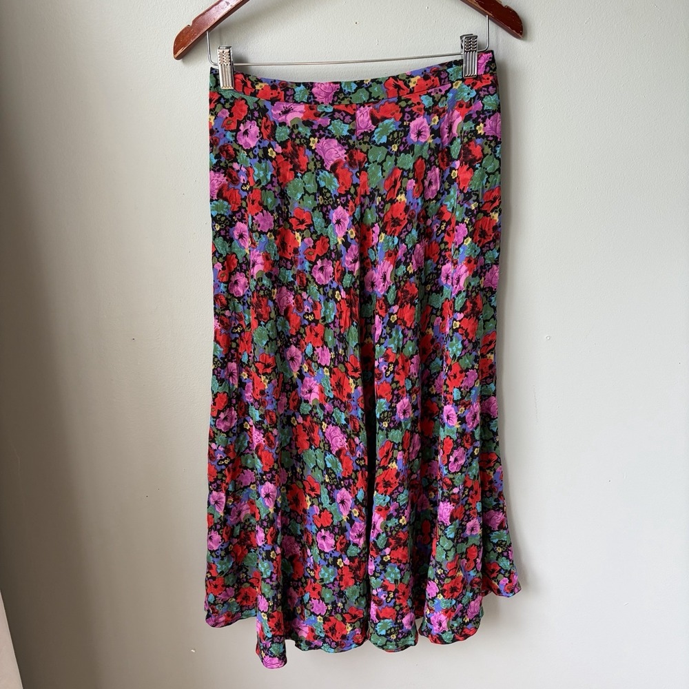 Vintage Floral Vibrant Skirt 100% Rayon Women's Size 12 - Vibrant, Unique